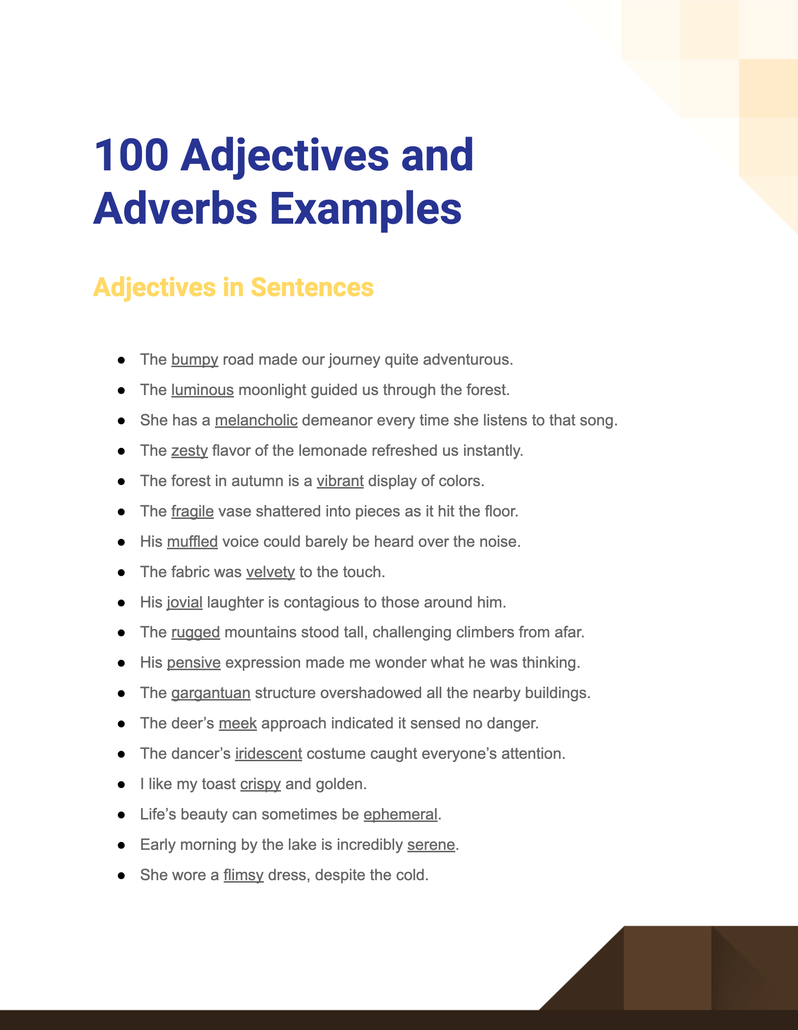 verb adverb adjective examples