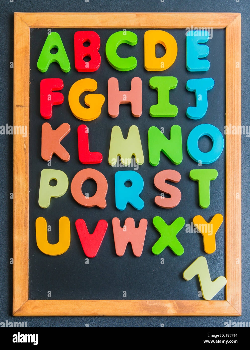A To Z Alphabet Colorful Wooden Word On Black Board Stock Photo Alamy