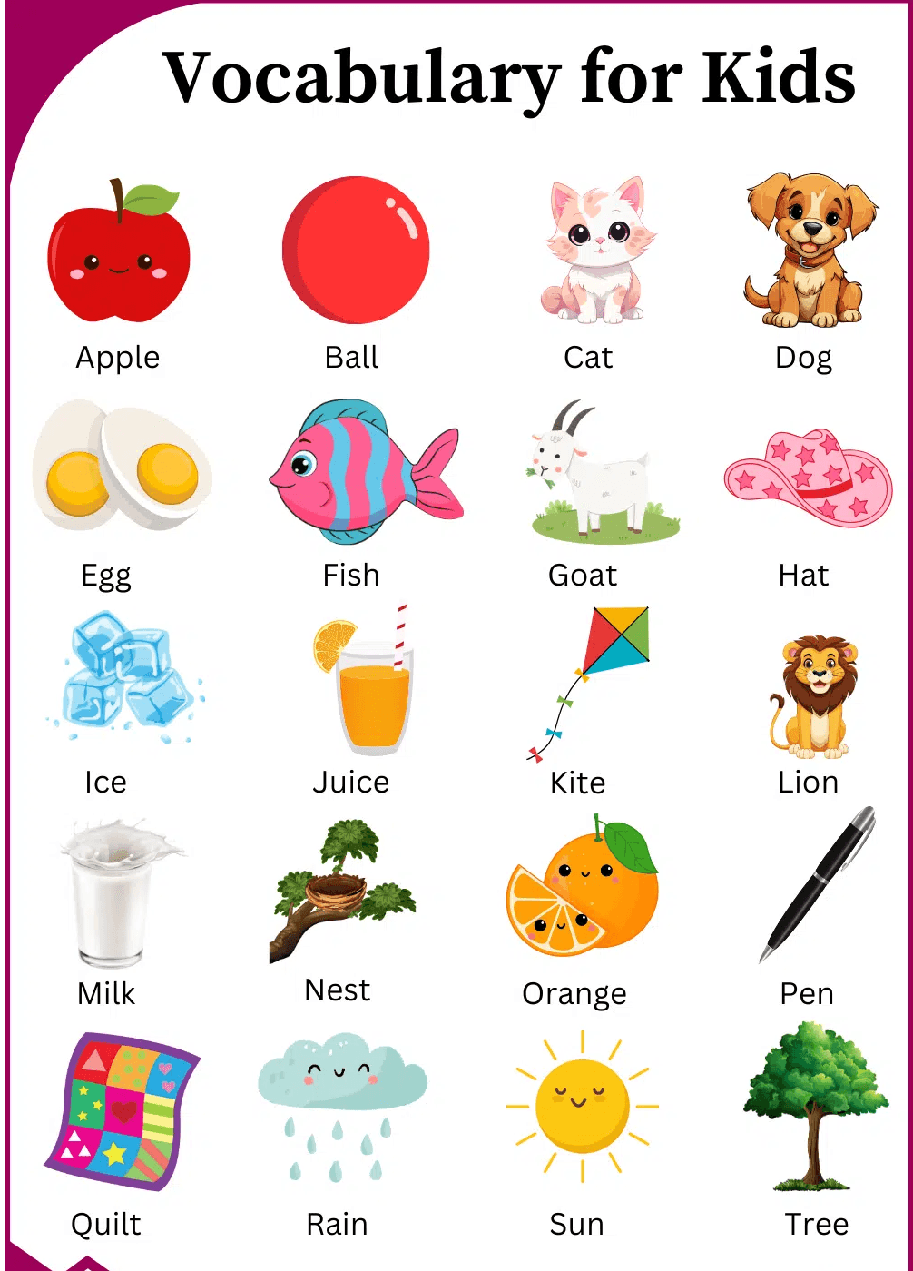 simple vocabulary words