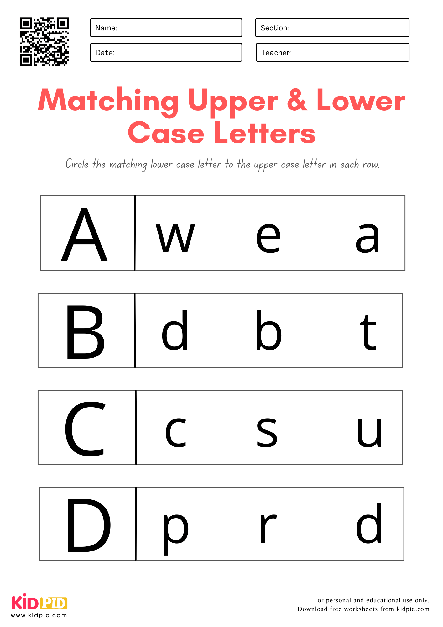 alphabet matching worksheets