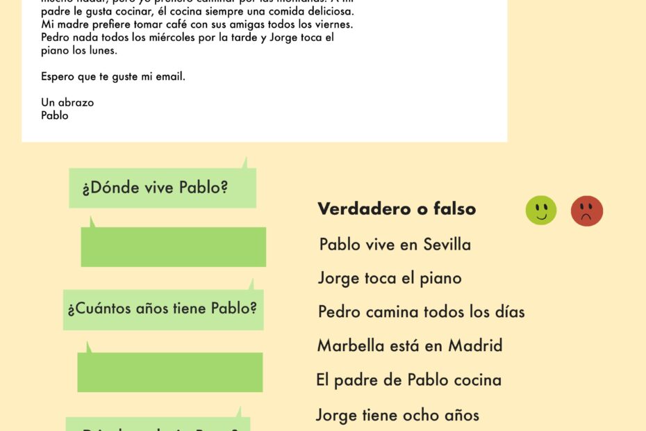 A1 Spanish Comprehension Worksheets Hablo Espa ol