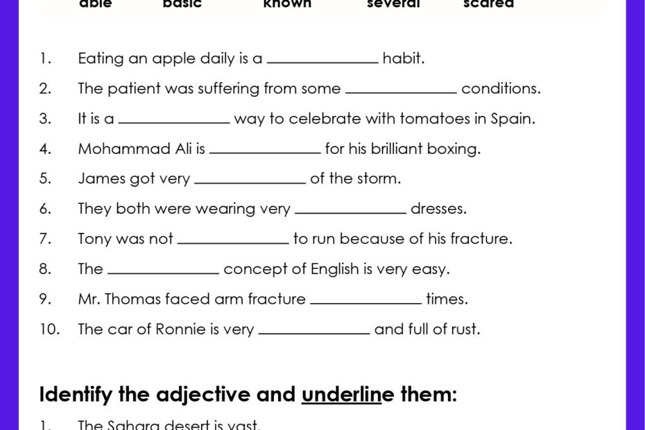 Adjective Exercises Worksheet For Class 4 English Grammar