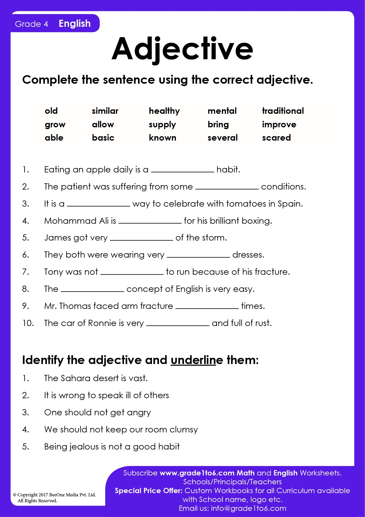 english grammar worksheet for grade 6
