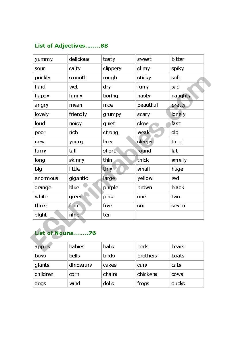 Adjectives Nouns Verbs And Adverbs ESL Worksheet By Marionb