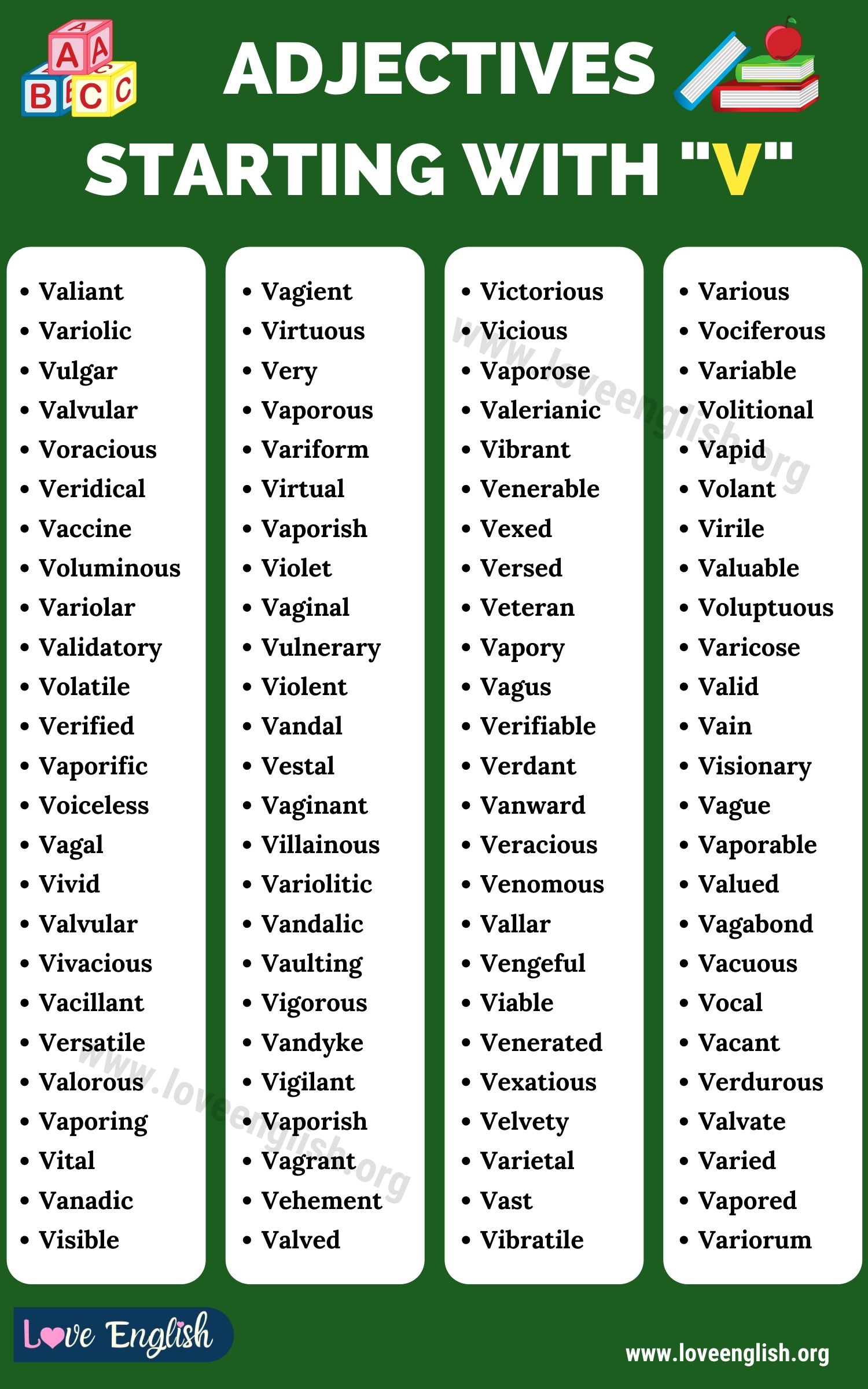 Adjectives That Start With V 100 Different Adjectives That Start With V Love English