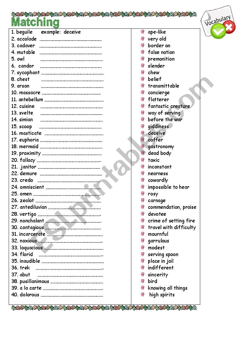 Advanced Vocabulary ESL Worksheet By Lekalo Worksheets Library