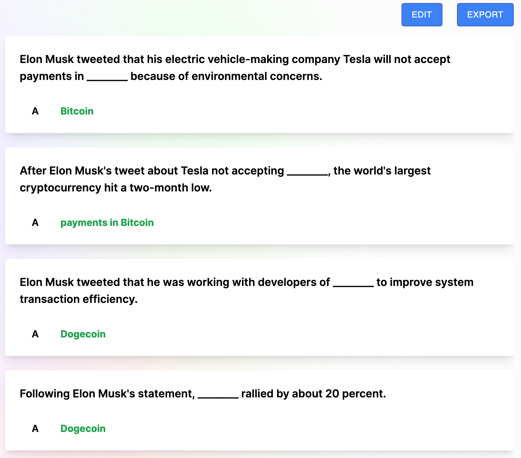 AI powered Fill in the Blank Quiz Generator