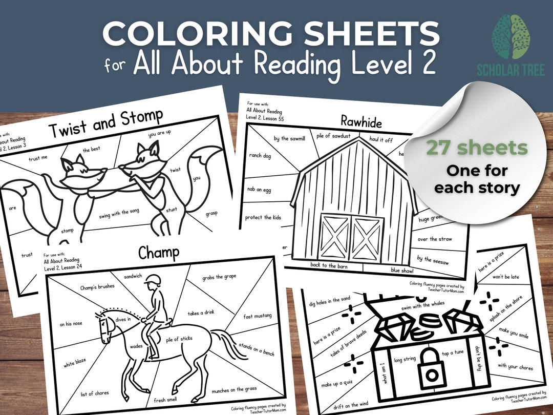 All About Reading Level 2 add on Coloring Pages Homeschool Curriculum Supplement Printable PDF Document With 27 Pages To Use With AAR 2 Etsy