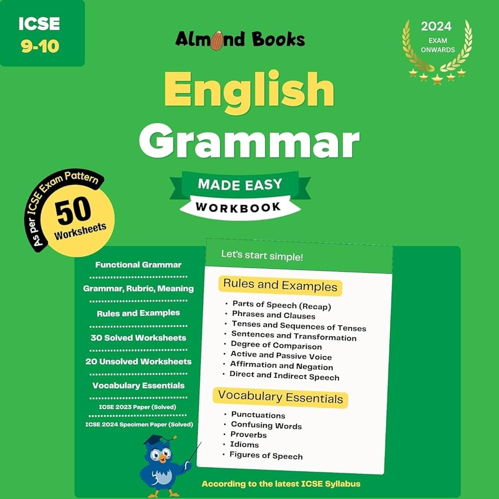 Almond Books ICSE English Grammar Made Easy Workbook For Class 9 U0026 10 New Edition 50 Worksheets Fully Solved Paperback Almond Books And Priyanka Bhatt Almond Books Priyanka Bhatt Amazon in Books