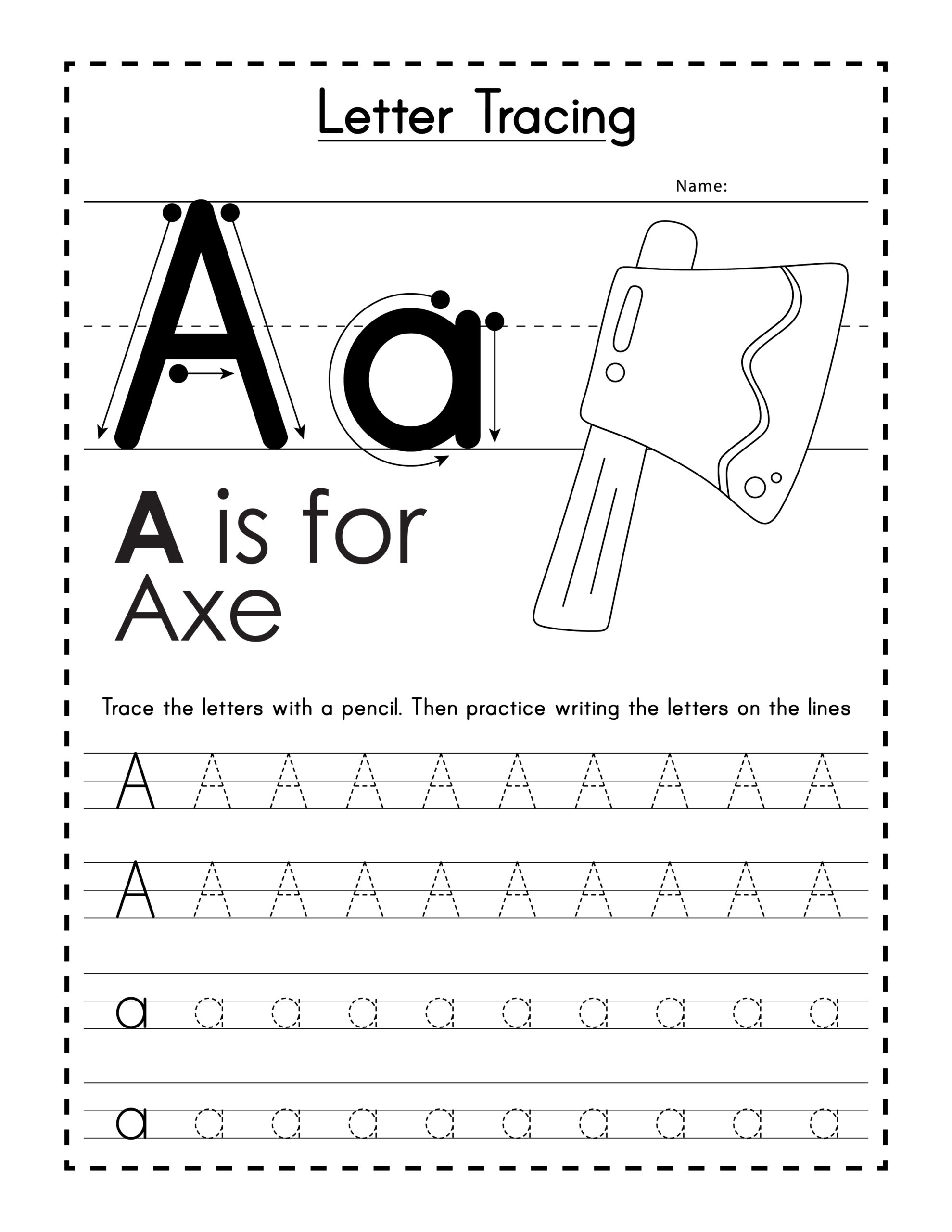 letter aa worksheets for kindergarten