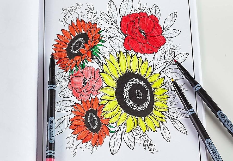 Amazon Crayola Floral Adult Coloring Book 40pgs Flower Adult Coloring Pages Stress Relief Activity Mindfulness Gift For Teens U0026 Adults 9