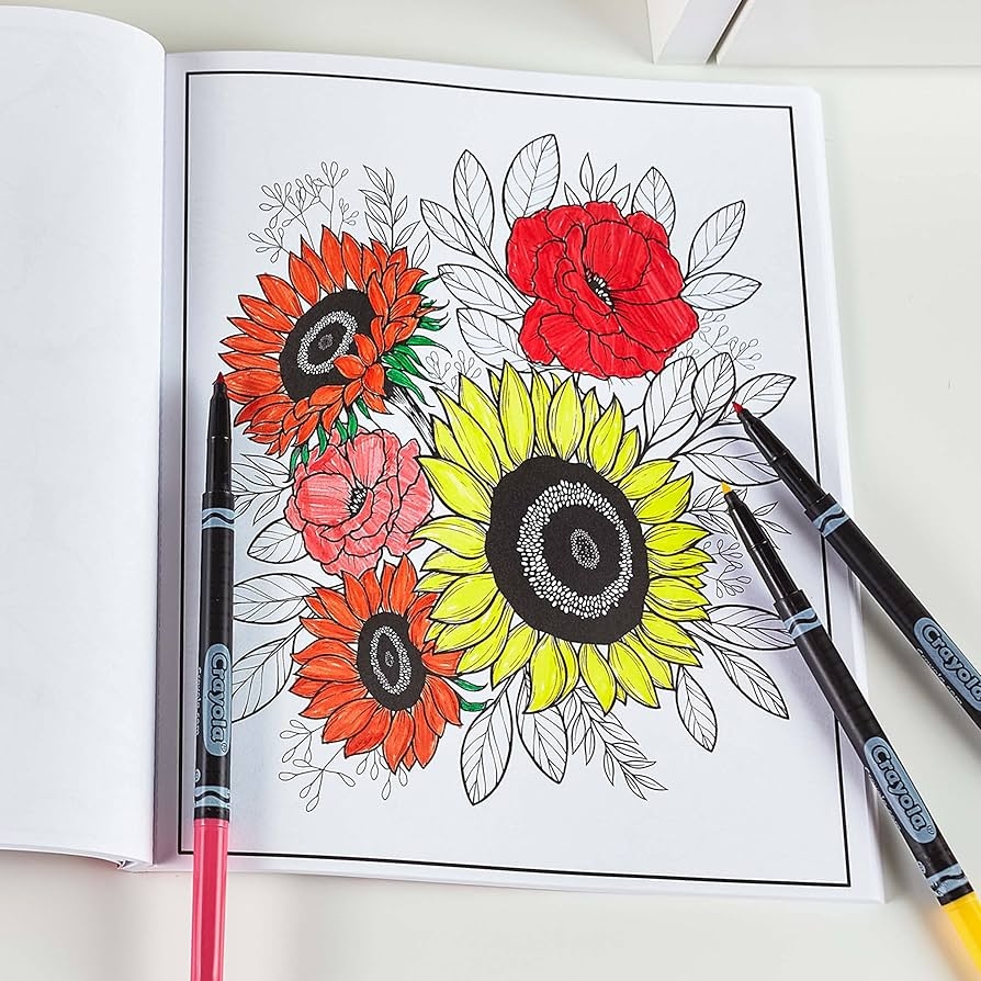 Amazon Crayola Floral Adult Coloring Book 40pgs Flower Adult Coloring Pages Stress Relief Activity Mindfulness Gift For Teens U0026 Adults 9 