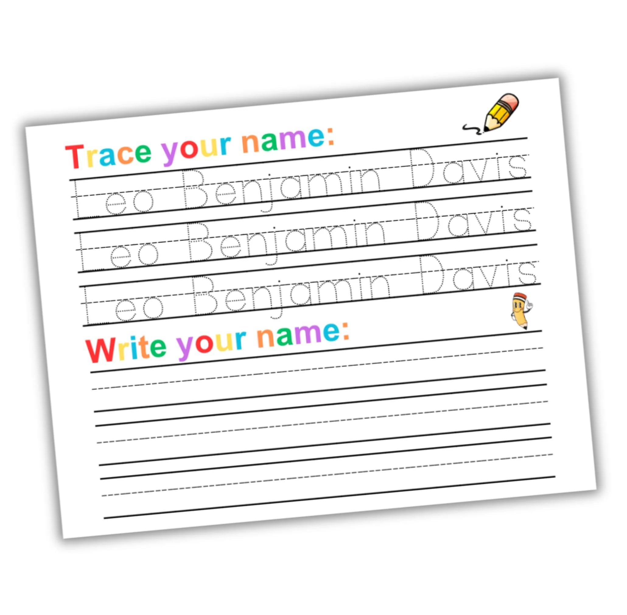 Amazon Personalized Name Tracing Writing Activity Worksheet Handwriting Practice Generic Office Products