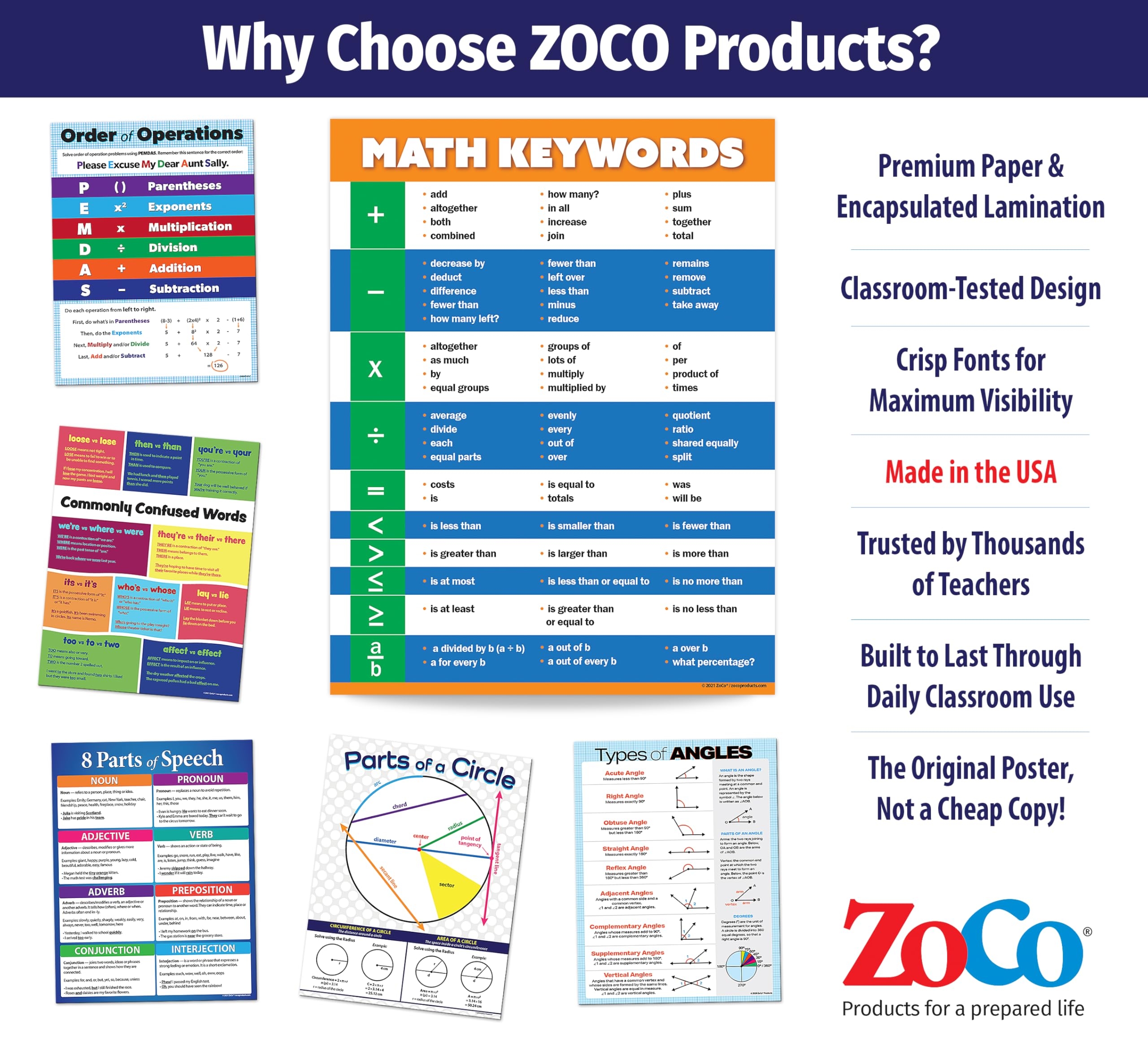 Amazon Safety Magnets ZOCO Math Keywords Poster Math Vocabulary Anchor Chart Laminated 17x22 Classroom Decor For Elementary Middle U0026 High School USA Made Office Products