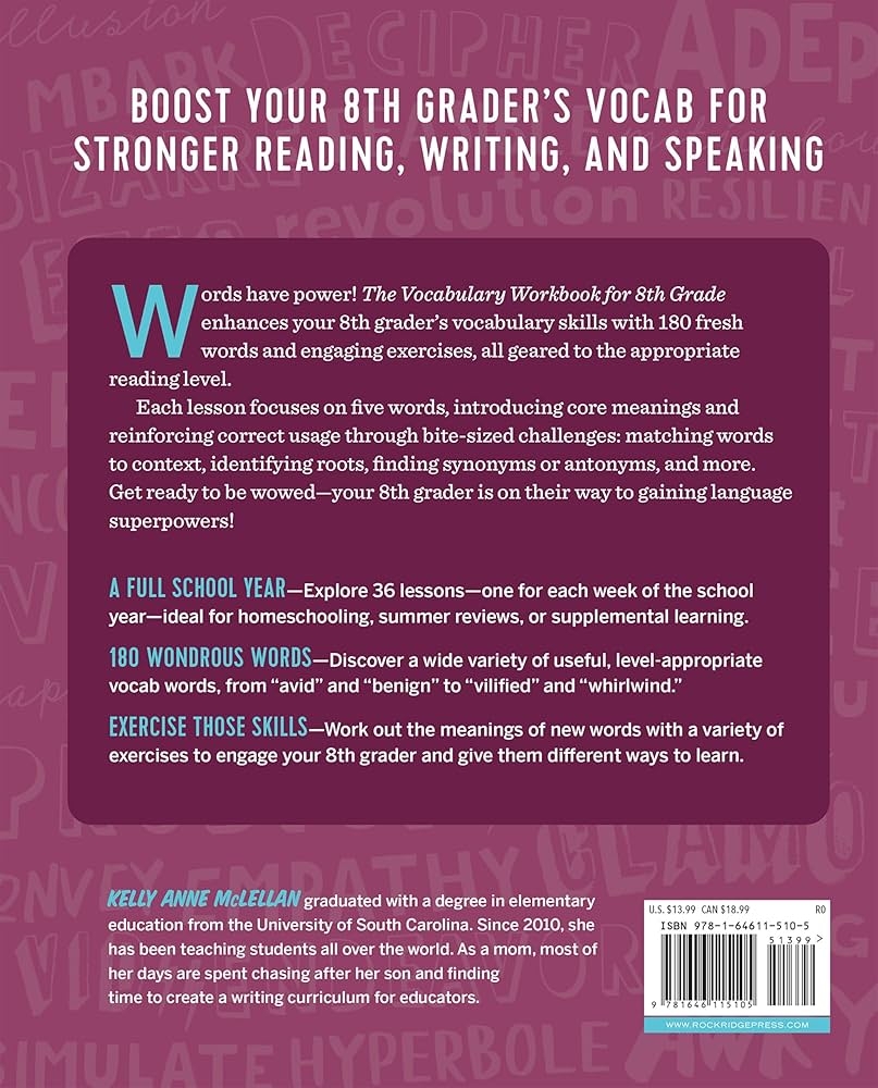 Amazon The Vocabulary Workbook For 8th Grade Weekly Activities To Boost Your Word Power 9781646115105 McLellan Kelly Anne Books