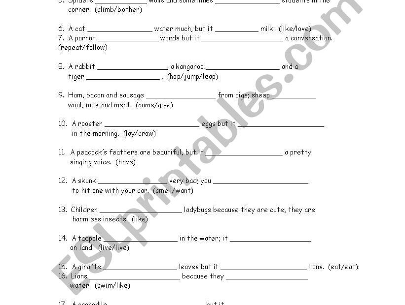 Animal Facts Fill In The Blank With The Correct Form Of The Present Simple Affirmative Or Negative ESL Worksheet By Deeedee