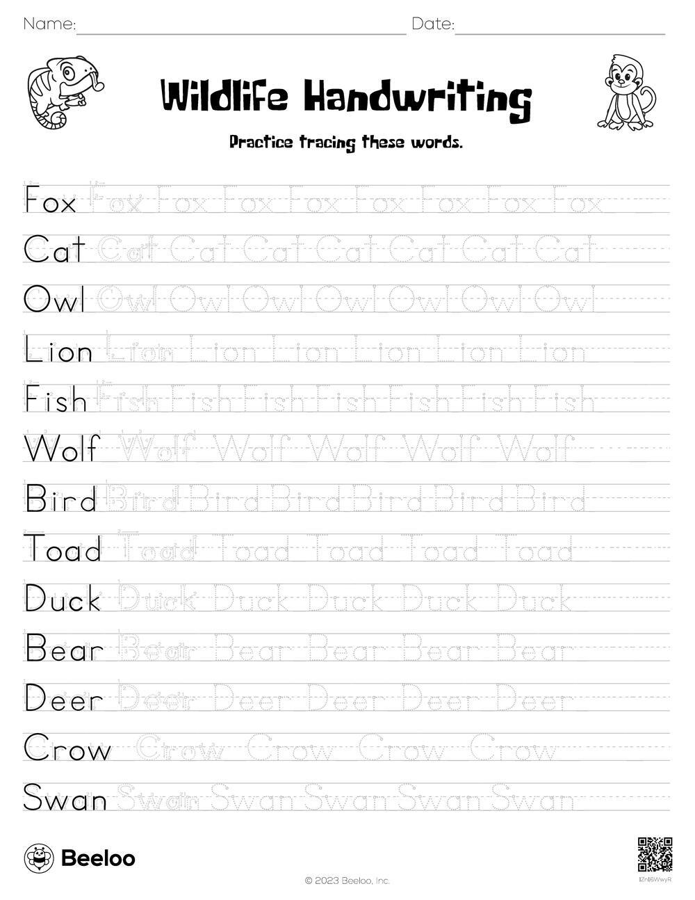 word tracing practice sheets