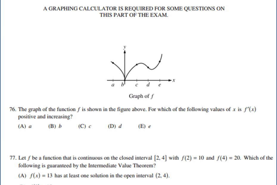 AP Calculus AB Multiple Choice 2012 Exam Part B videos Questions