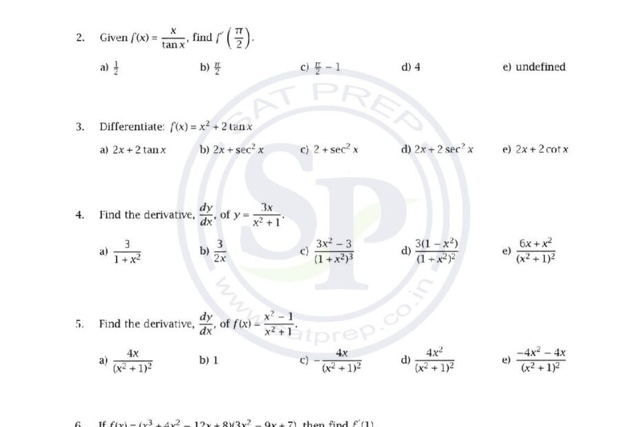 AP Calculus AB U0026 BC Test 2 Differentiation SAT PREP
