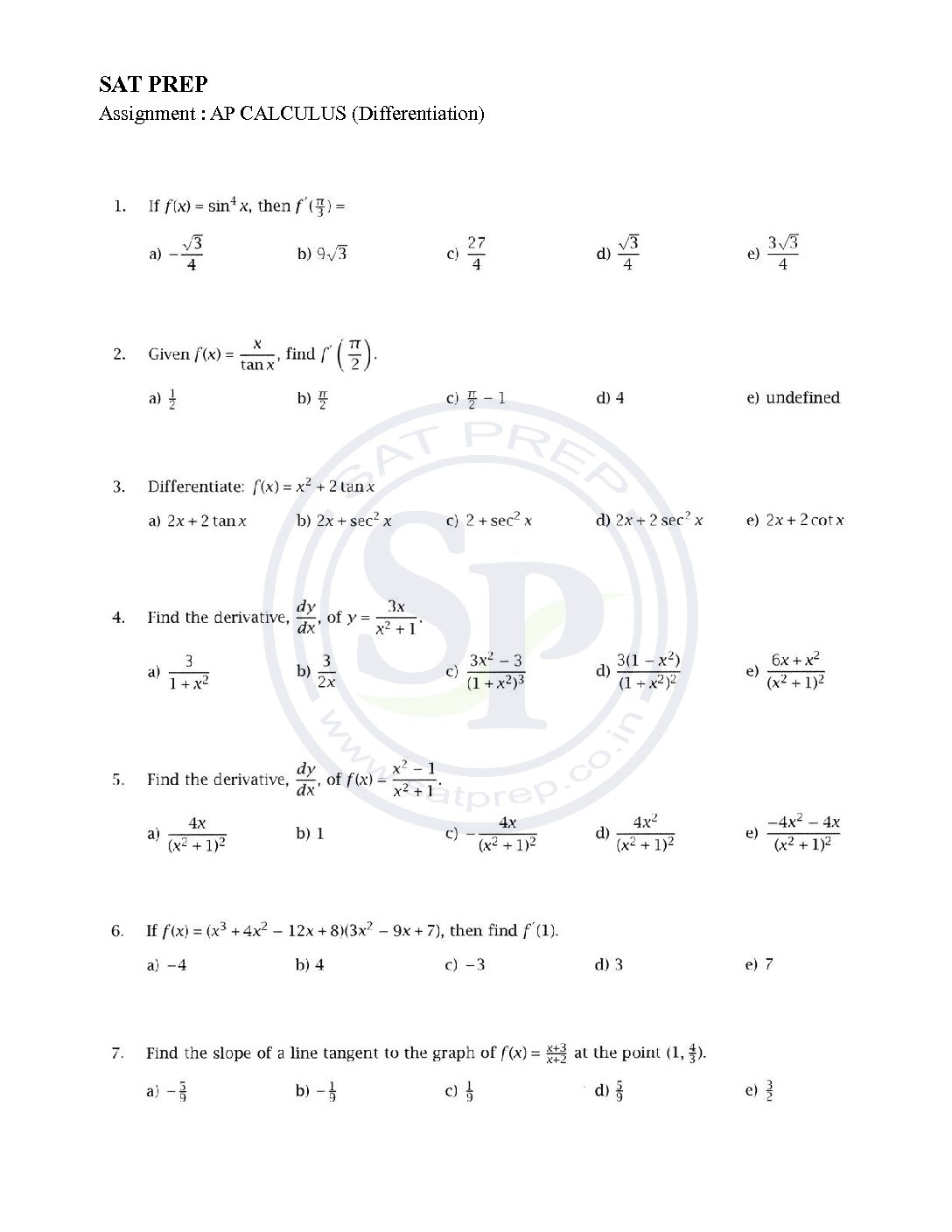 AP Calculus AB U0026 BC Test 2 Differentiation SAT PREP