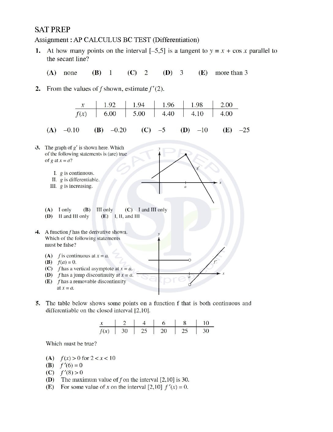 AP Calculus AB U0026 BC Test 3 Differentiation SAT PREP