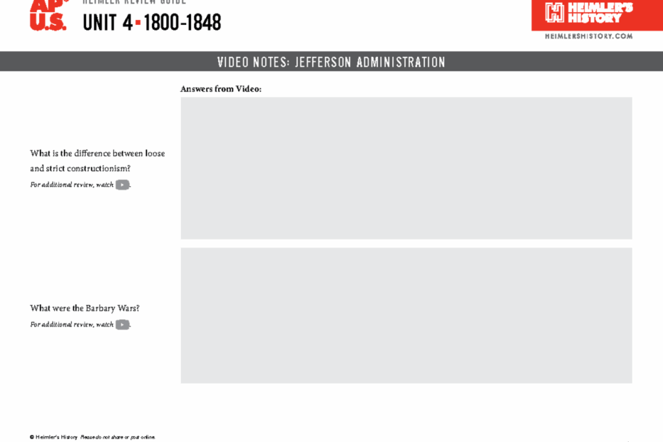 AP US History Unit 4 Jefferson U0026 Jackson Video Note Guide Studocu