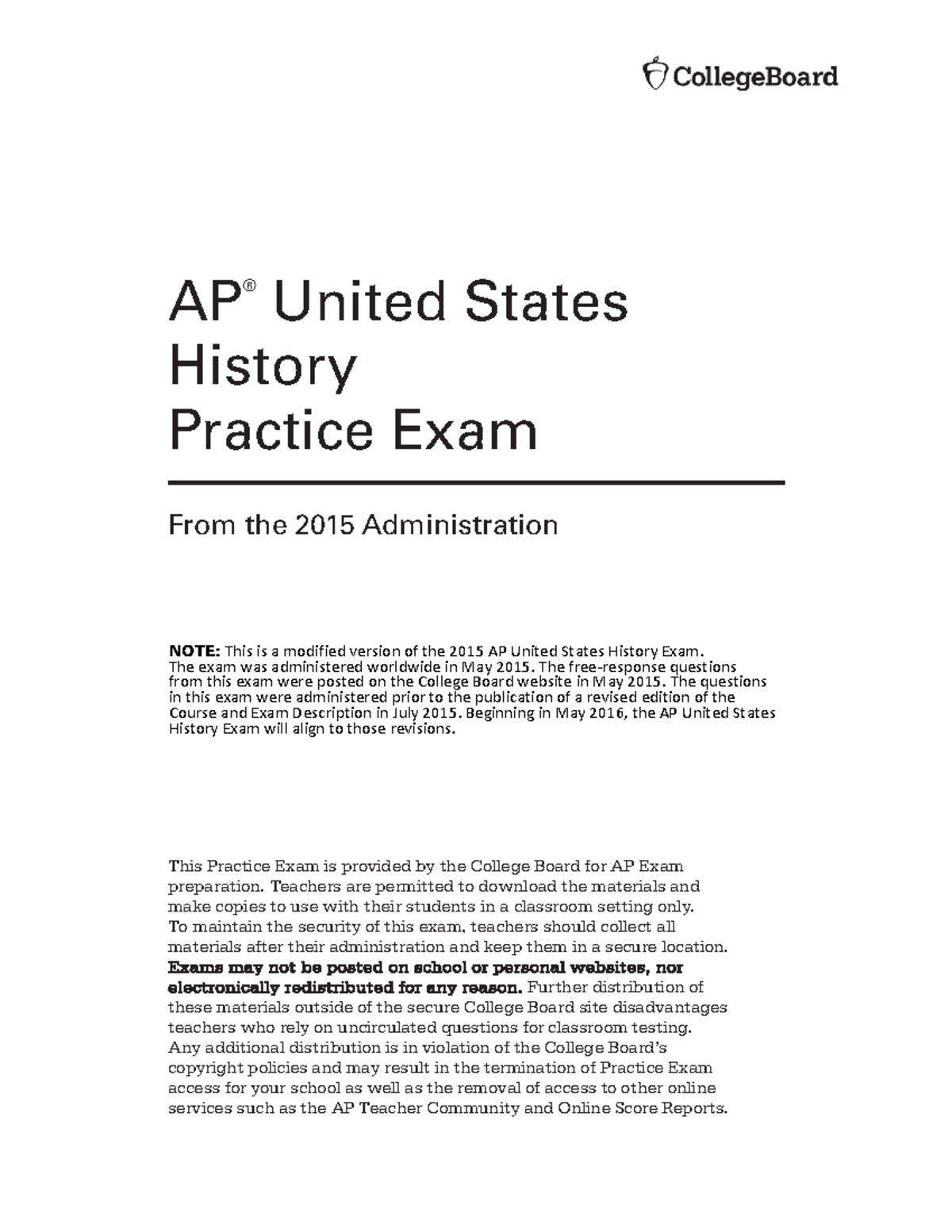 Apush 2015 Modified Pleasea AP United States History 