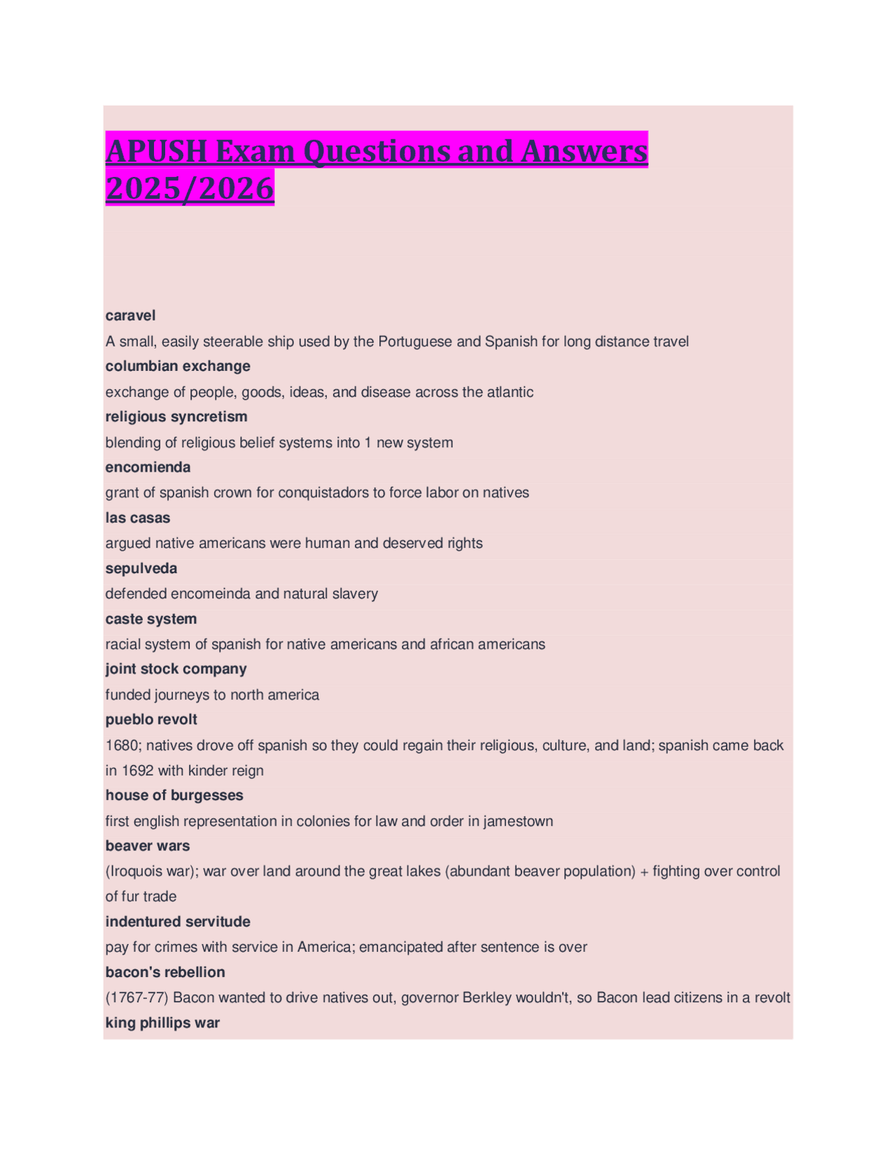 apush questions and answers