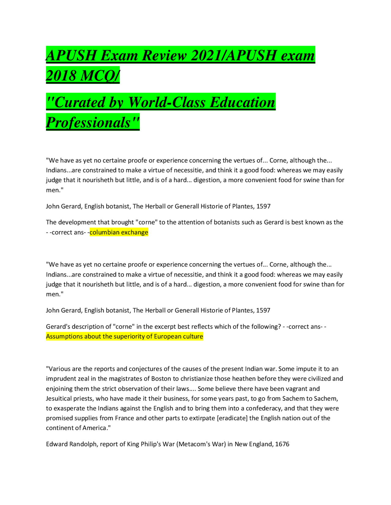 APUSH Exam Review 2024 Comprehensive Study Guide Practice 