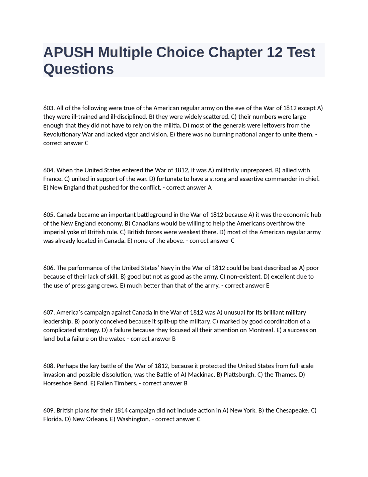 APUSH Multiple Choice Chapter 12 Test Questions And Answers Verified To Pass 2024 Exams Nursing Docsity