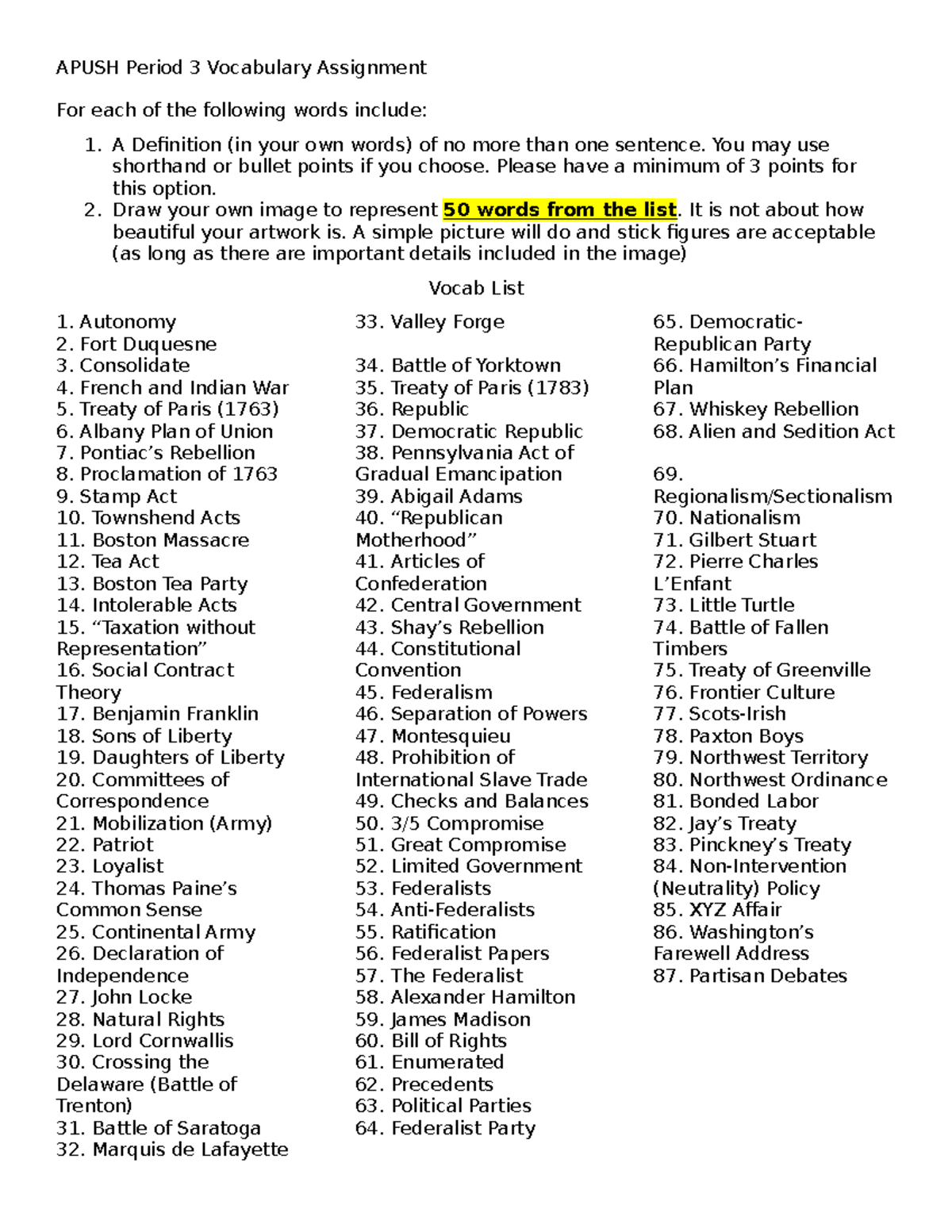 APUSH Period 3 Vocabulary Assignment U0026 Definitions Guide Studocu