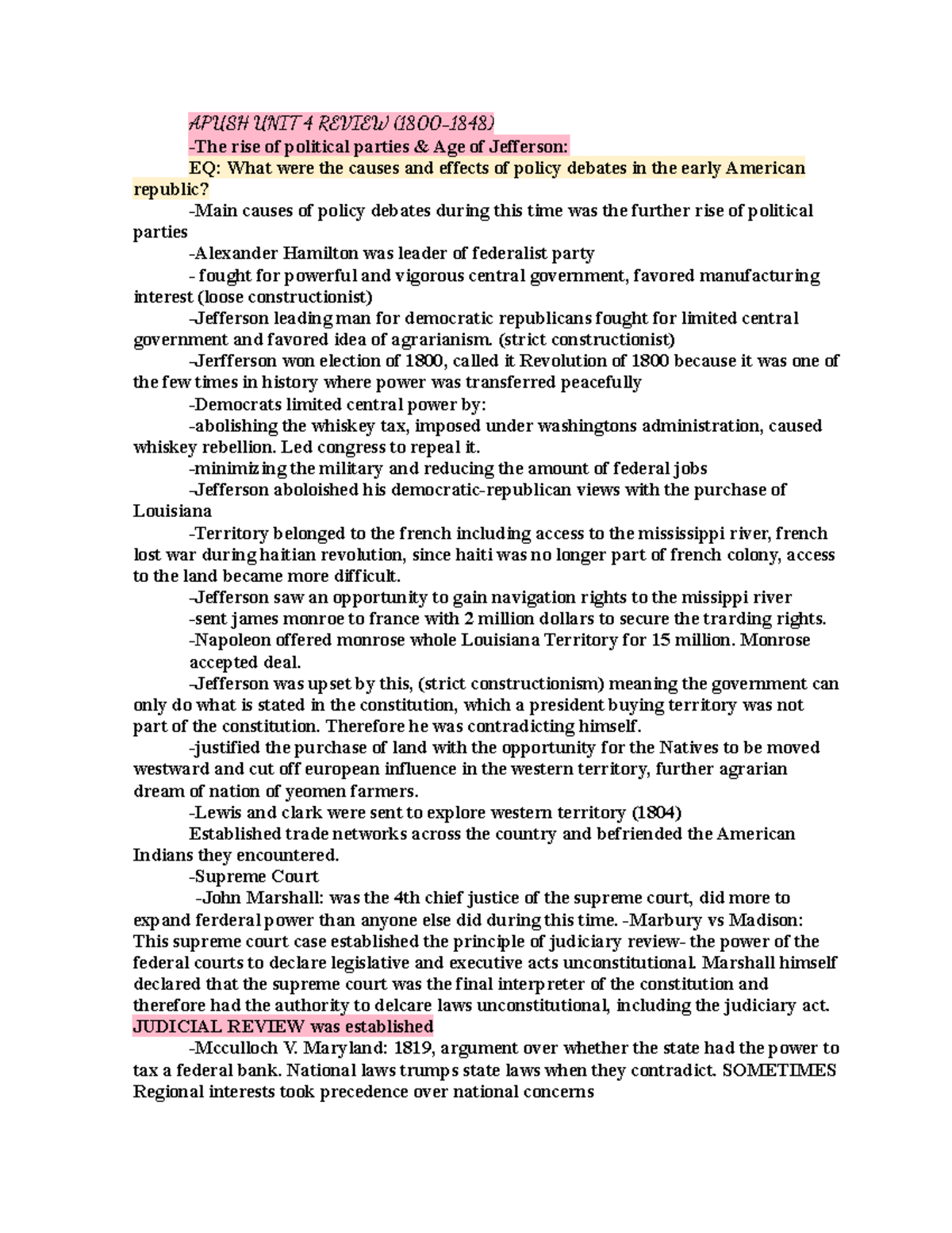 APUSH UNIT 4 Final Exam Review Political Parties U0026 Key Events 1800 1848 Studocu