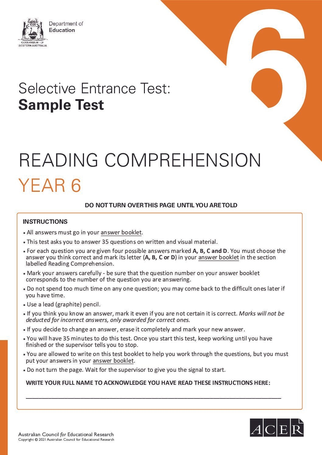 reading comprehension test