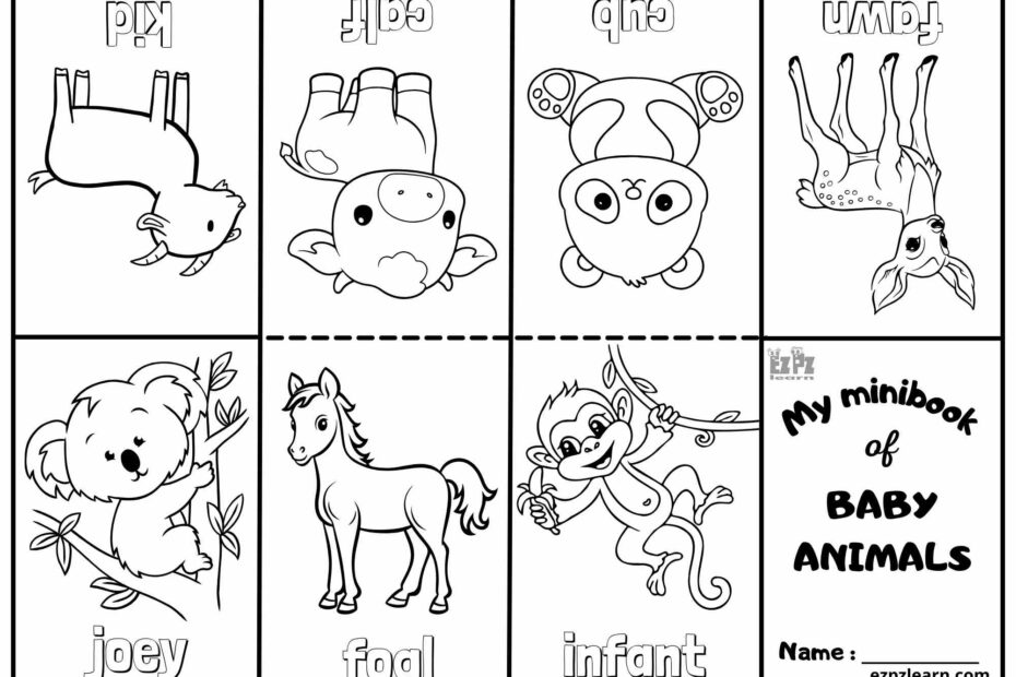 Baby Animals Vocabulary Mini Coloring Book For Kindergarten And English Language Learners Number 2 Ezpzlearn