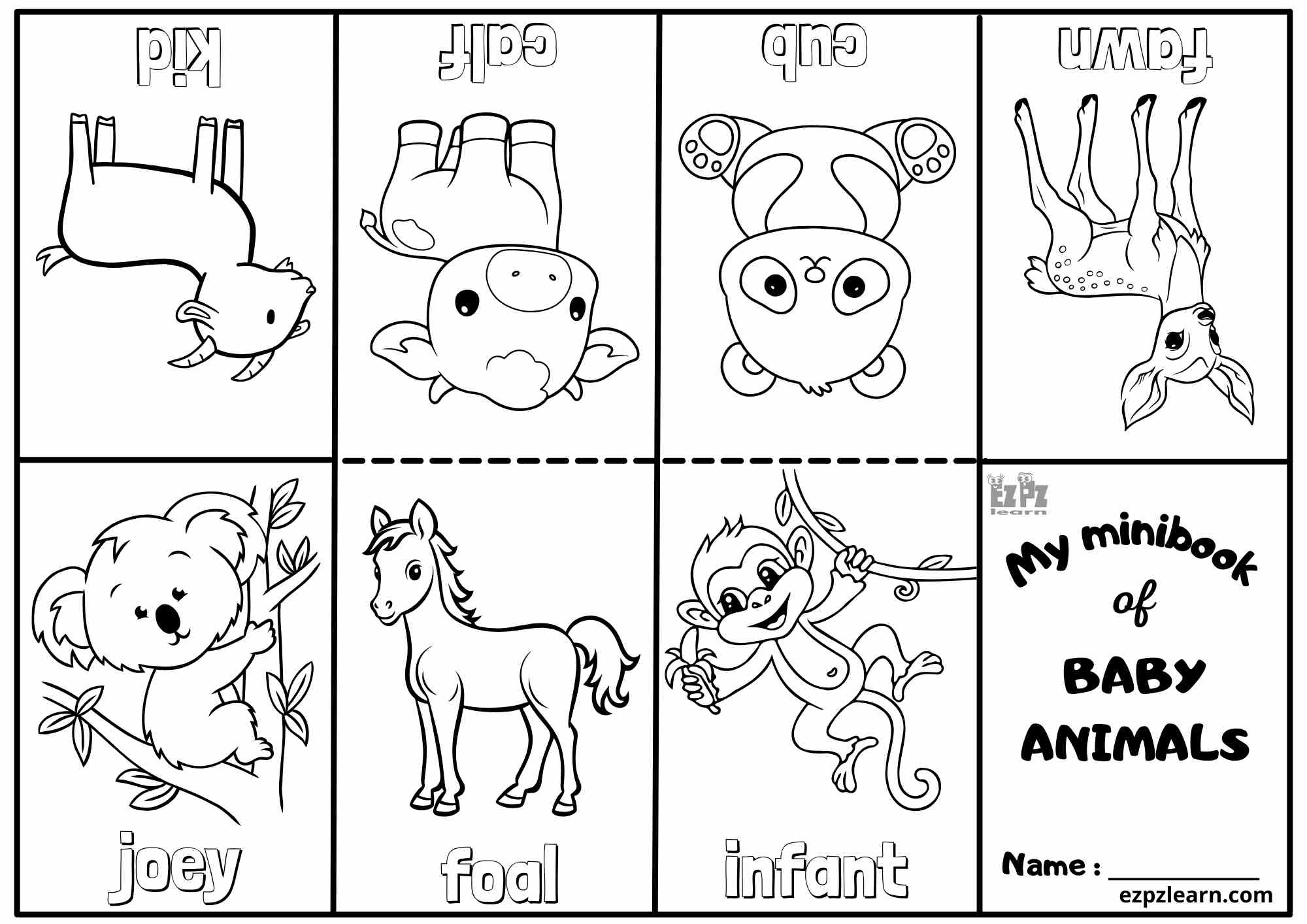 Baby Animals Vocabulary Mini Coloring Book For Kindergarten And English Language Learners Number 2 Ezpzlearn