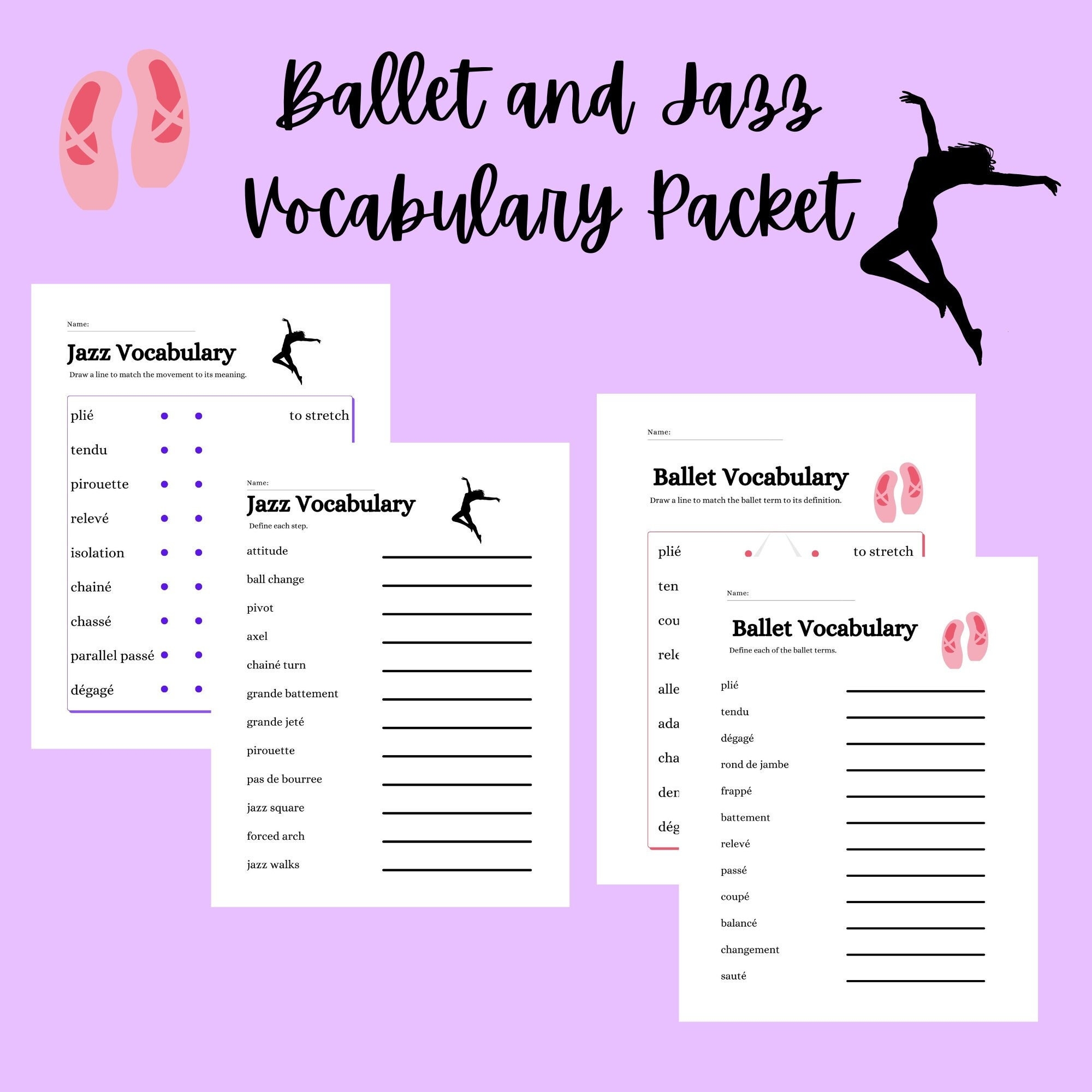 Ballet And Jazz Vocabulary Worksheets Etsy