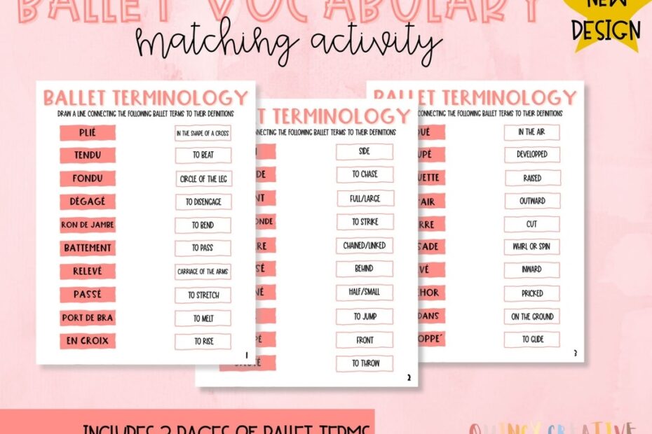 Ballet Vocabulary Terms Activity Pink Ballet Worksheet Printable Etsy