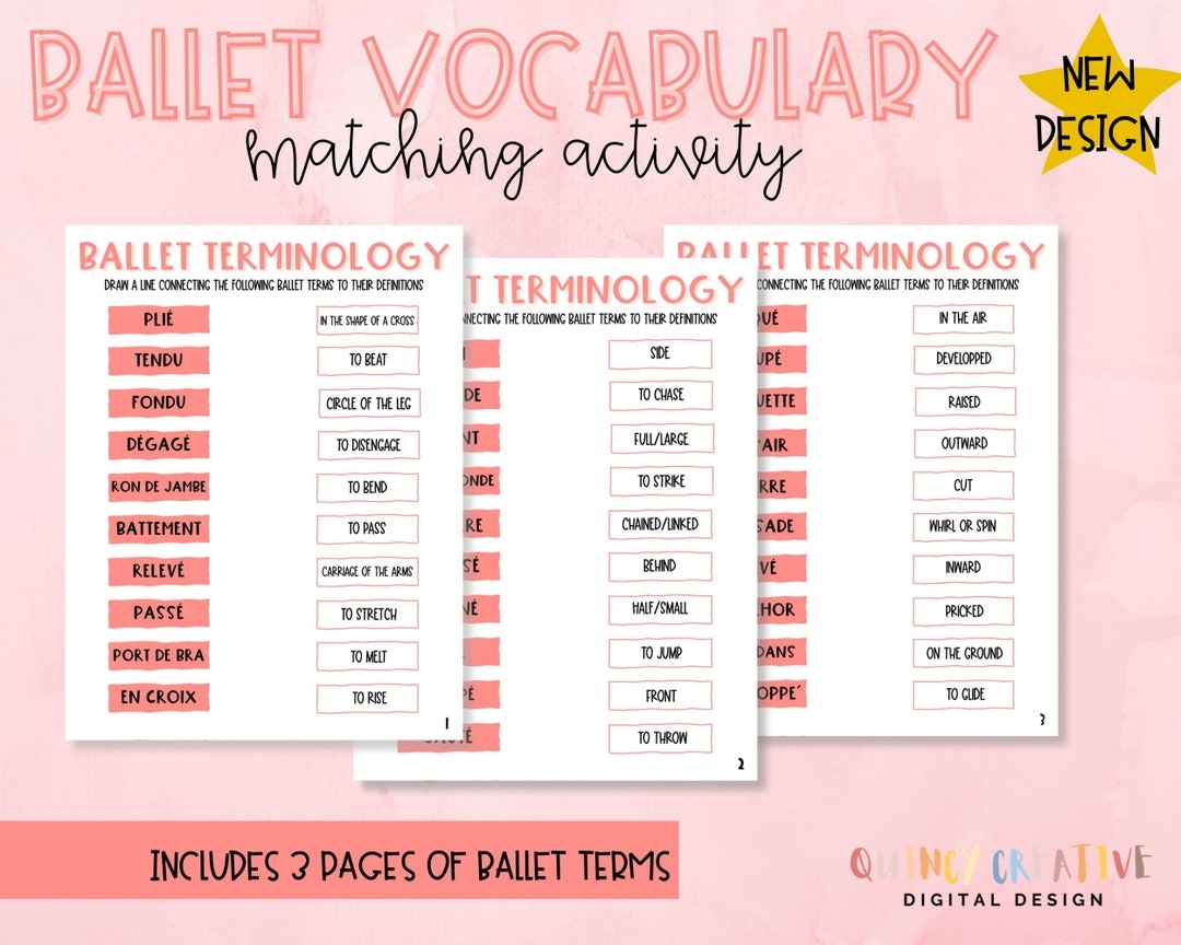 Ballet Vocabulary Terms Activity Pink Ballet Worksheet Printable Etsy