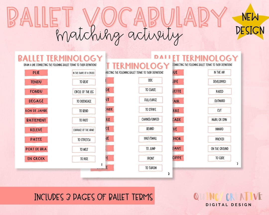 Ballet Vocabulary Terms Activity Pink Ballet Worksheet Printable Etsy