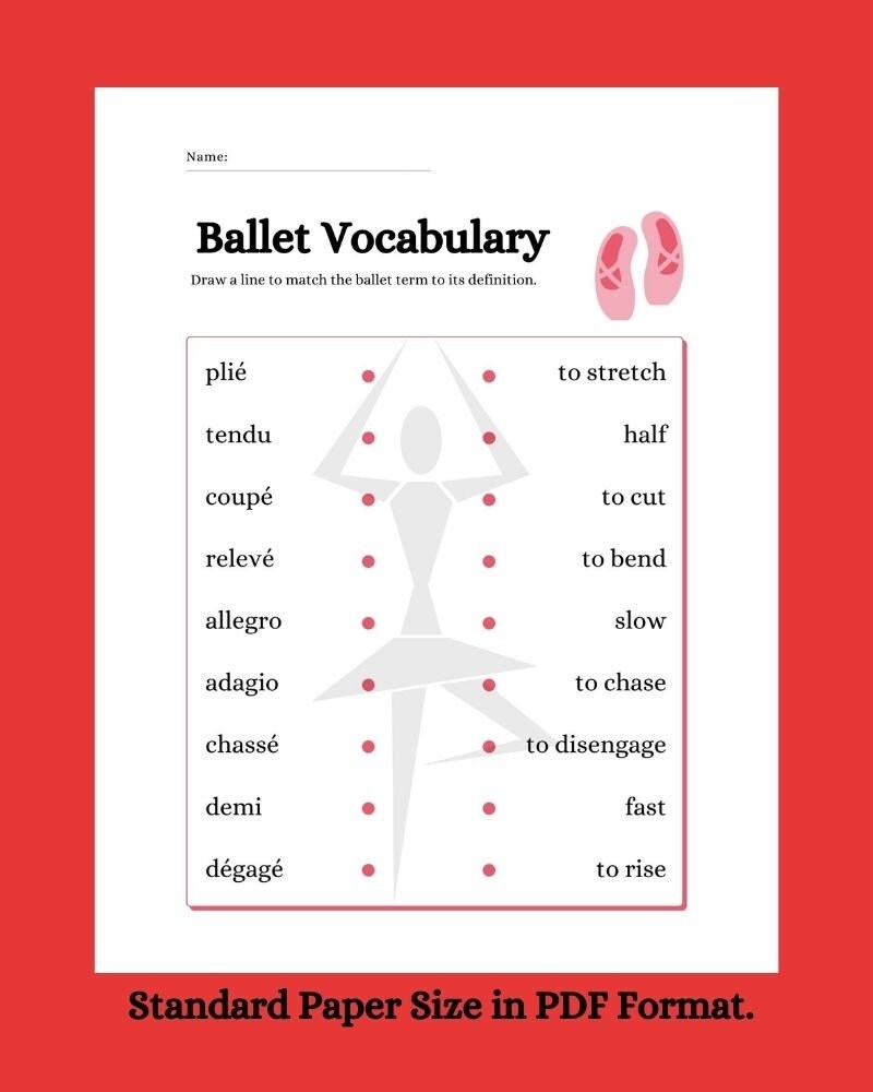 Ballet Vocabulary Worksheet Etsy