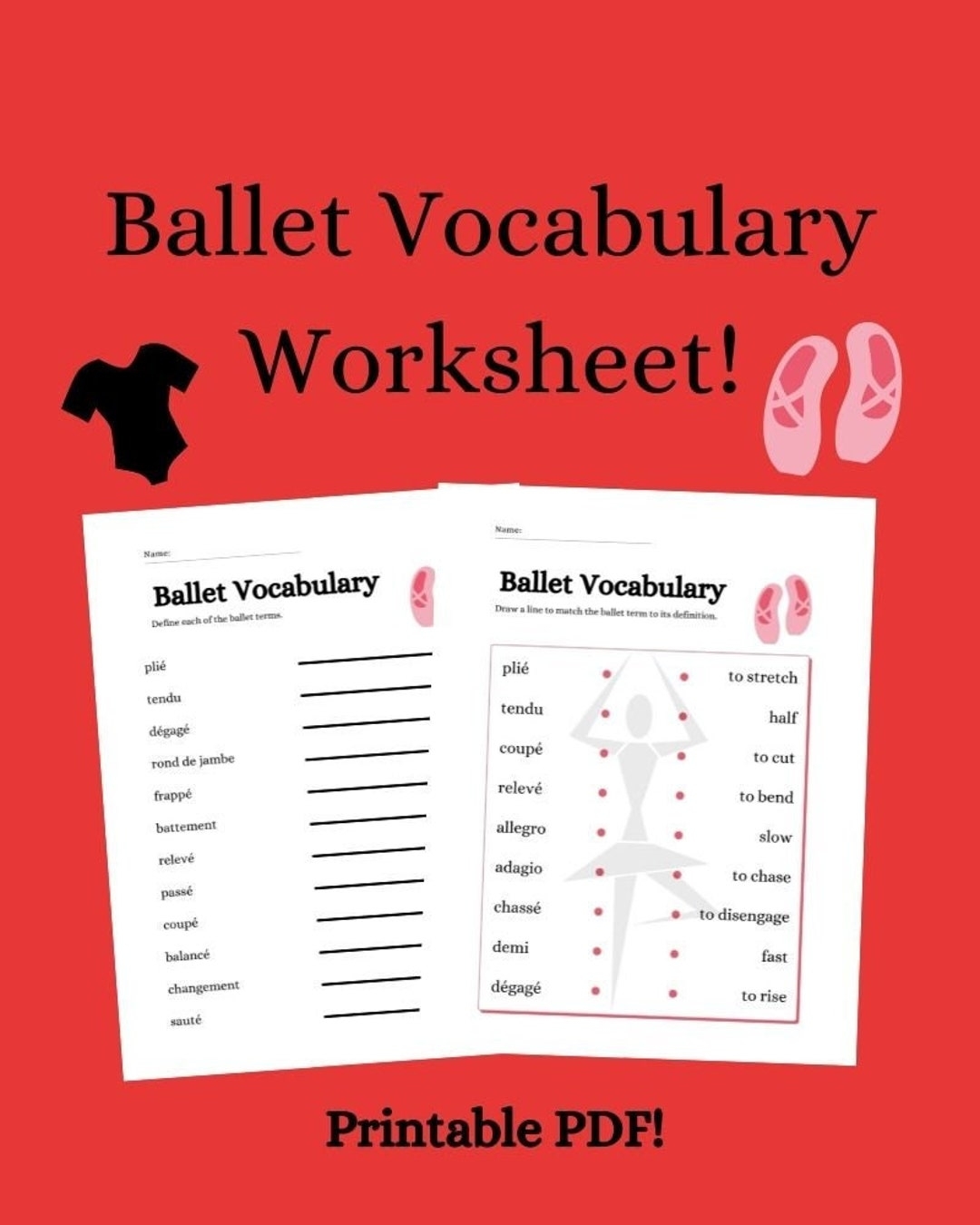 Ballet Vocabulary Worksheet Etsy