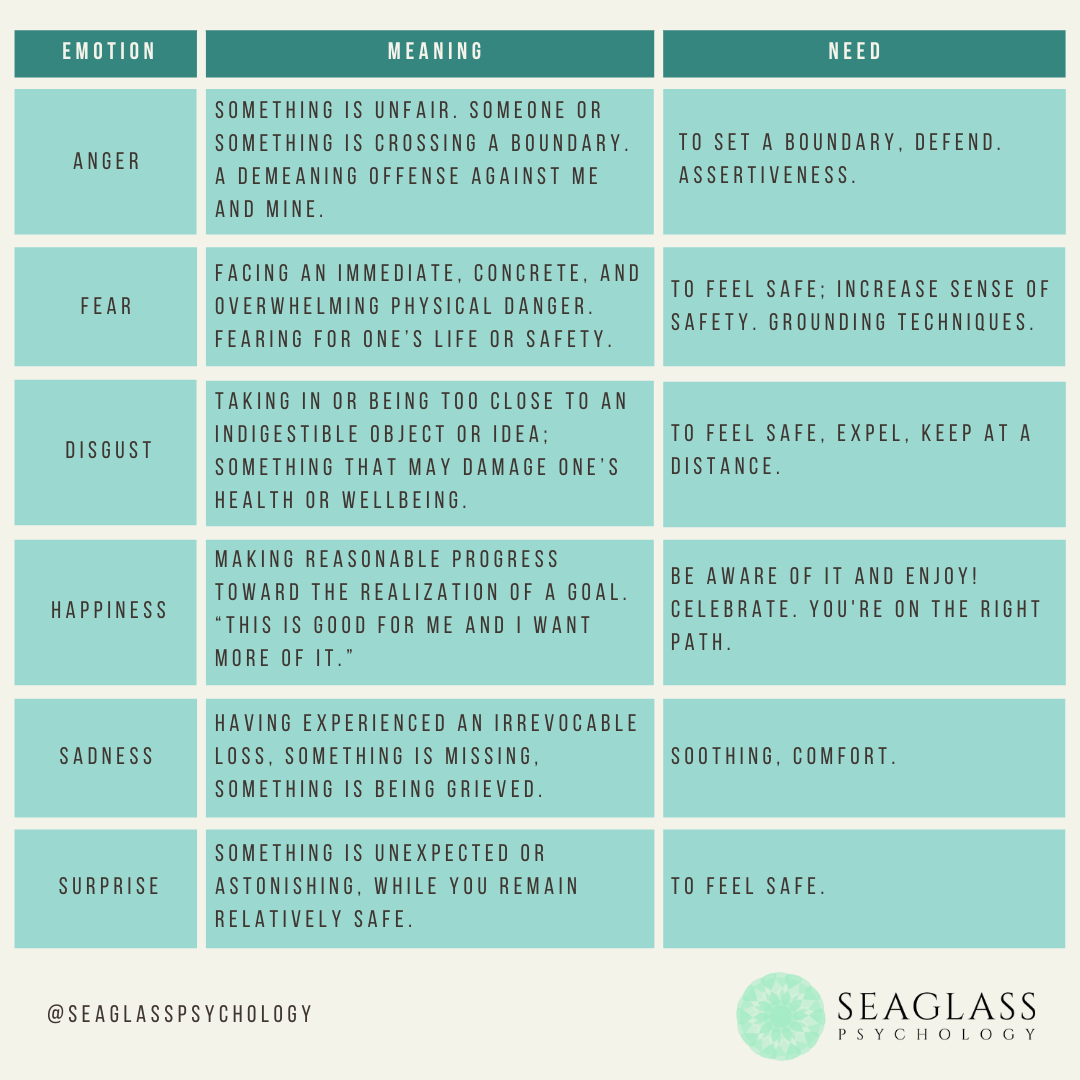 Basic Emotions Their Meaning And Need Seaglass Psychology