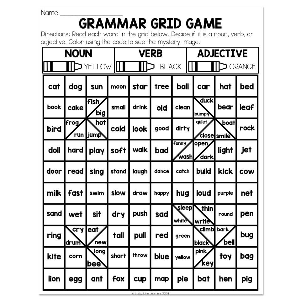 Basketball Transformation Grammar Nouns Verbs Adjectives Grammar Grid Game Lucky Little Learners
