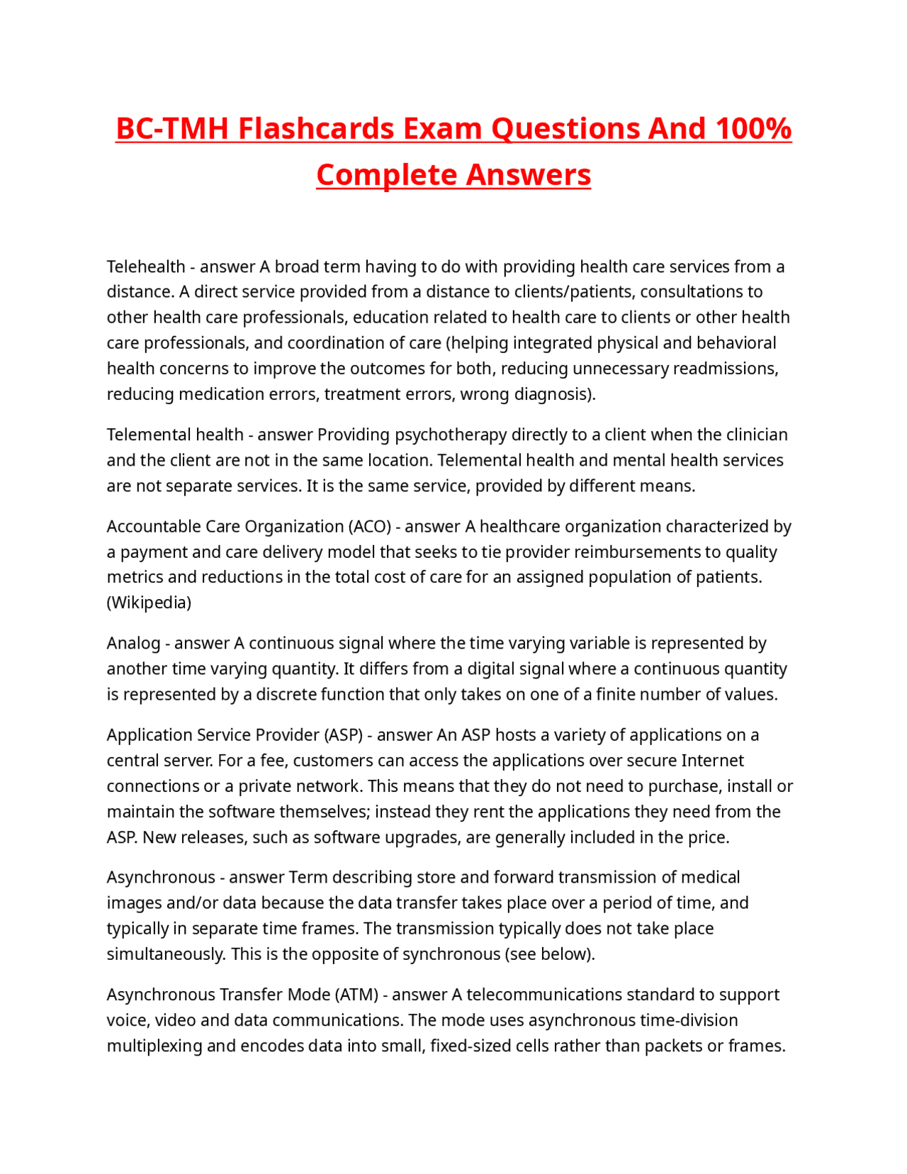 BC TMH Flashcards Exam Questions And 100 Complete Answers Exams Nursing Docsity
