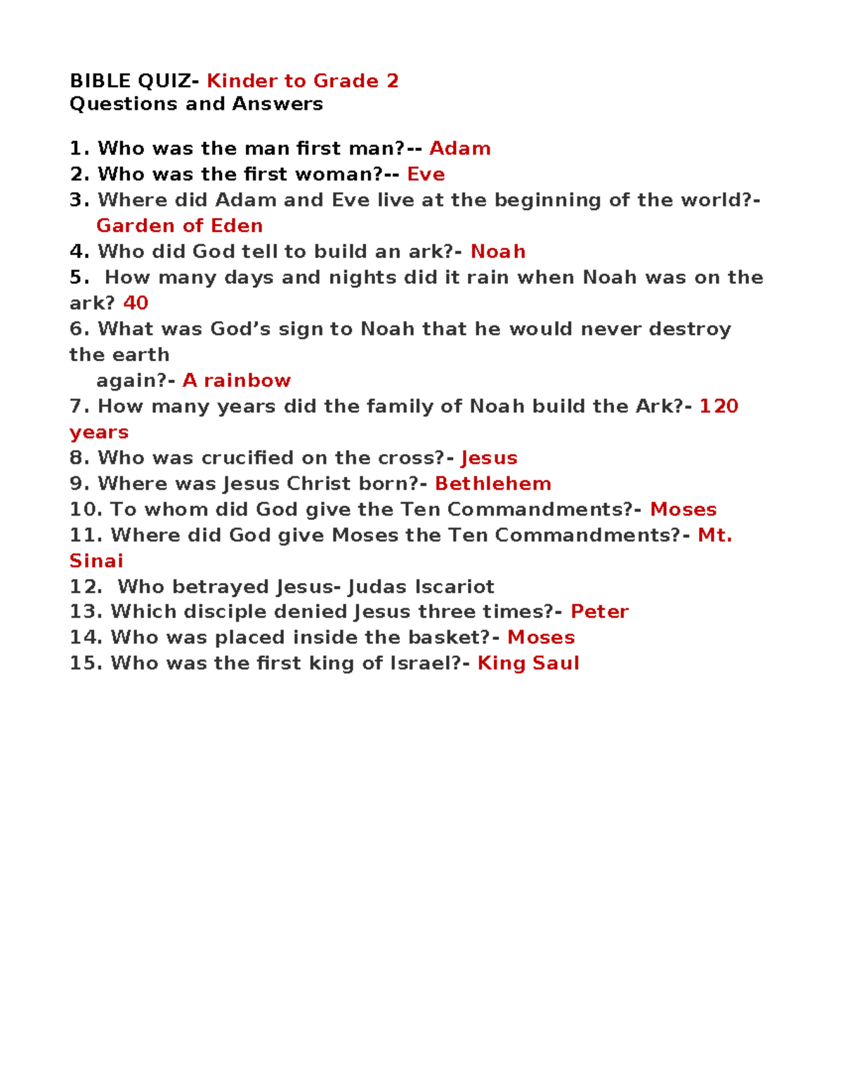 15 multiple bible choice questions