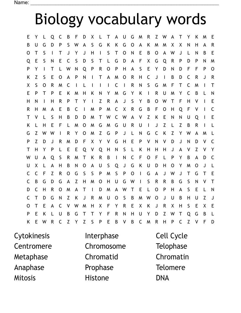 Biology Vocabulary Words Word Search WordMint