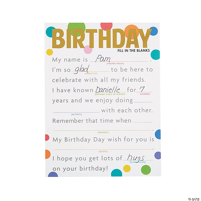 Birthday Fill in the Blank Game Cards Oriental Trading