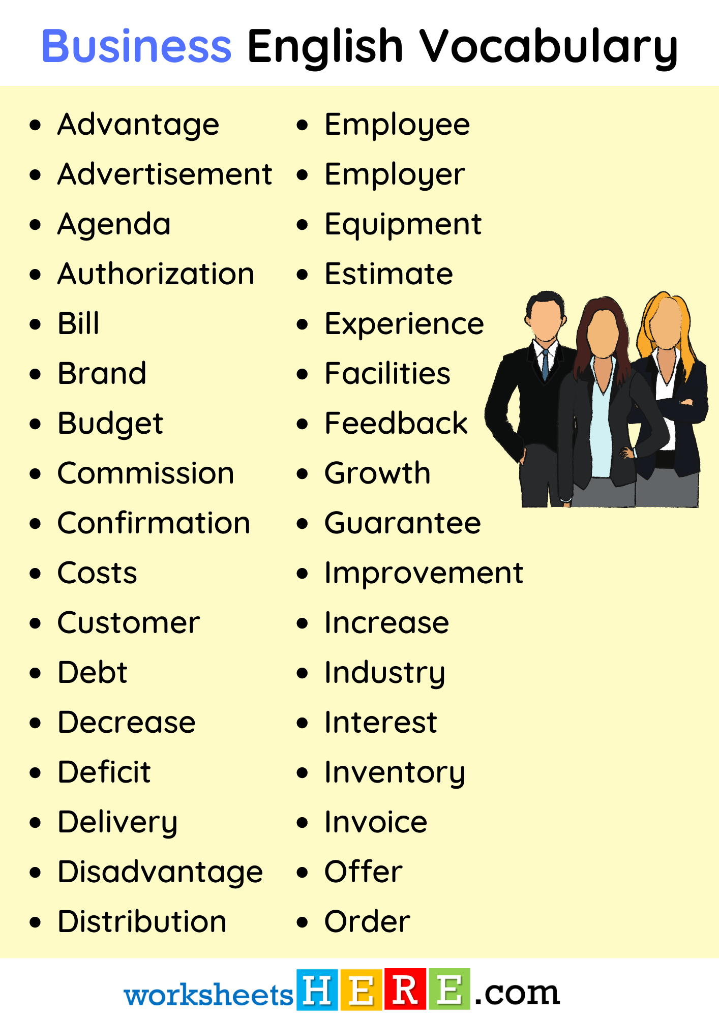 Business English Vocabulary List PDF Worksheet Archives 