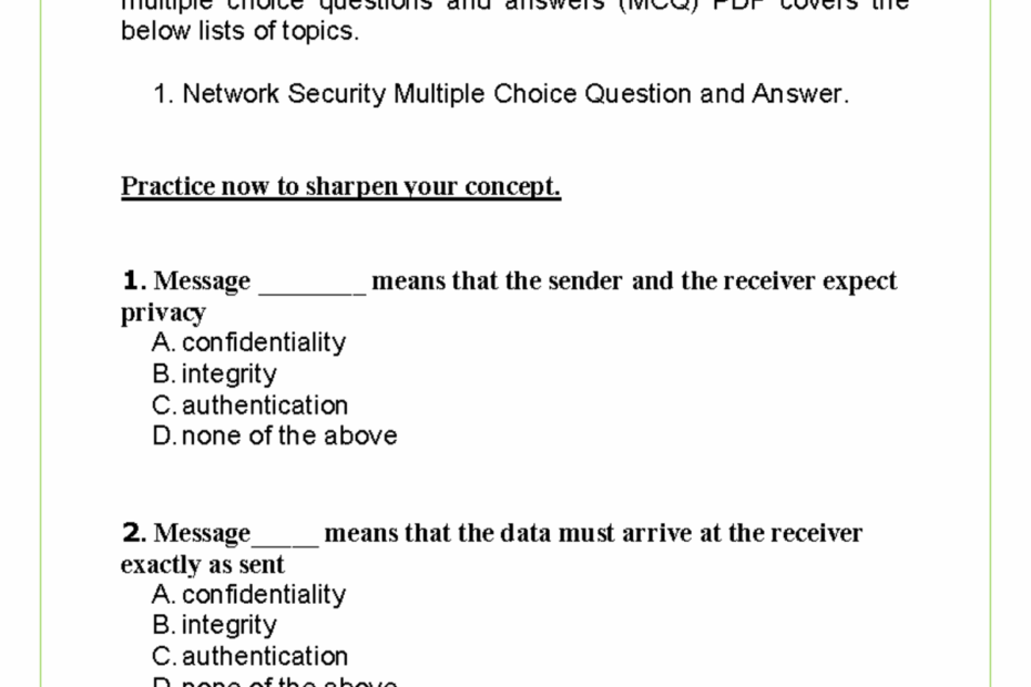 CH 31 Network Security MCQ Practice Questions U0026 Answers Pdf Studocu