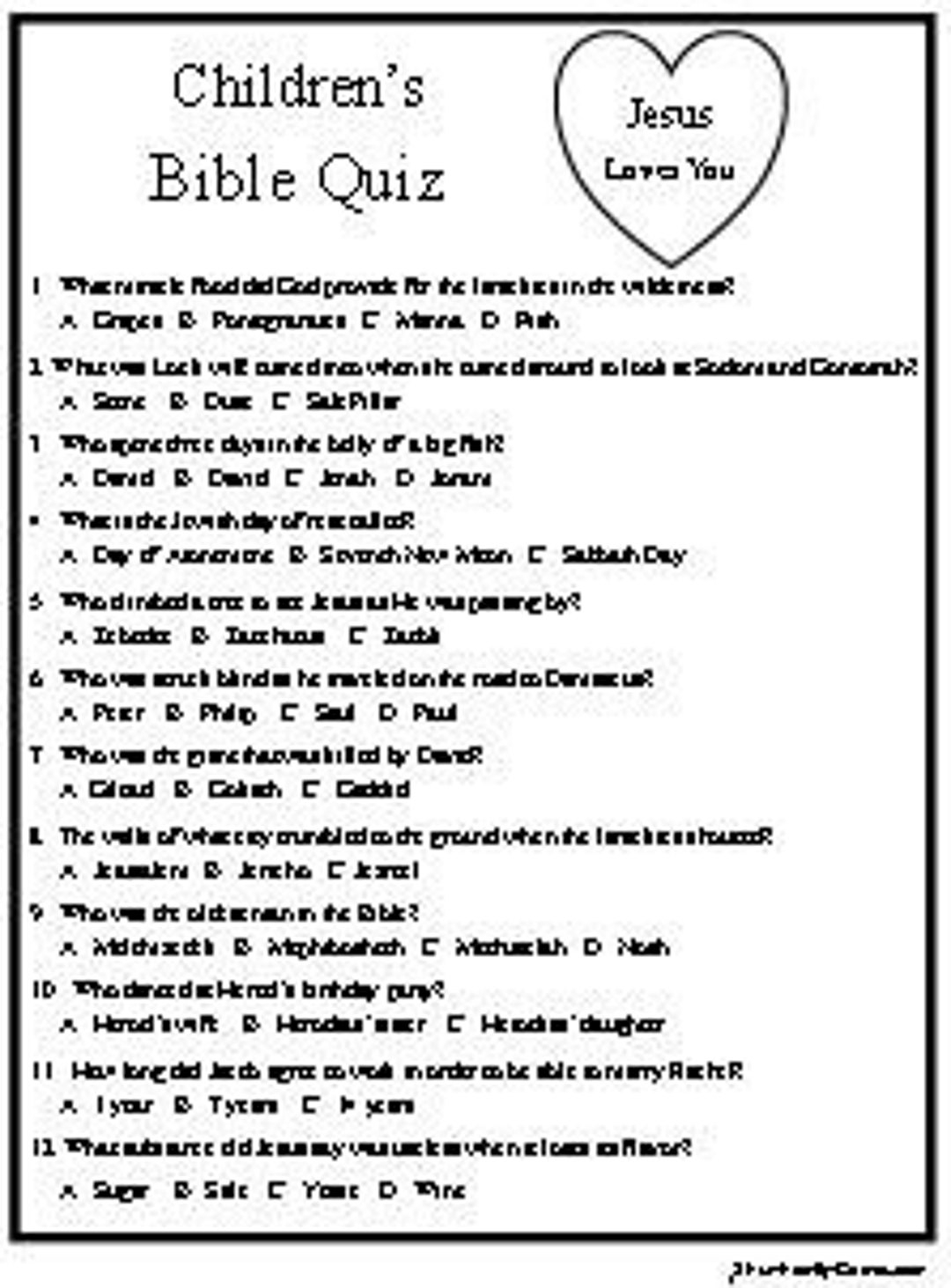 Children s Bible Quiz Is A Multiple Choice Quiz With Chapter And Verse Reference For The Answers Etsy
